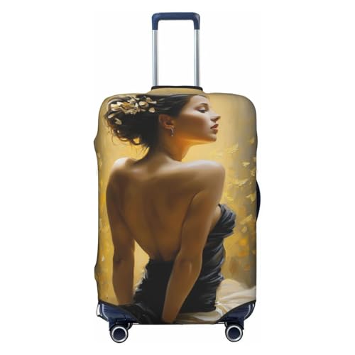 Beautiful Woman Gold Color Elastic Travel Luggage Covers Dustproof Scratch-Resistant Suitcase Protector Fit 22-24 Inch