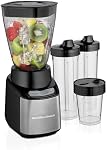 Système de mélangeur à smoothies Hamilton Beach MultiBlend, 650W, 4 récipients et couvercles incassables sans BPA, pichet de 32 oz, moulin de 8 oz, 2 tasses de voyage, Noir et acier inoxydable, 52400