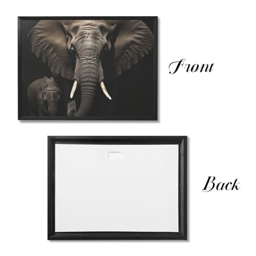 Toile éléphant noir encadrée 40x30 cm pour décoration de salon moderne