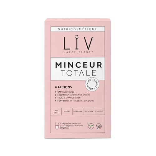 LÏV Happy Food - Complément Alimentaire Minceur - Favorise la Perte de Poids Action minceur à 360° et anti grignotage - Café Vert, Guarana & Chrome - 1 Mois - 60 Gélules