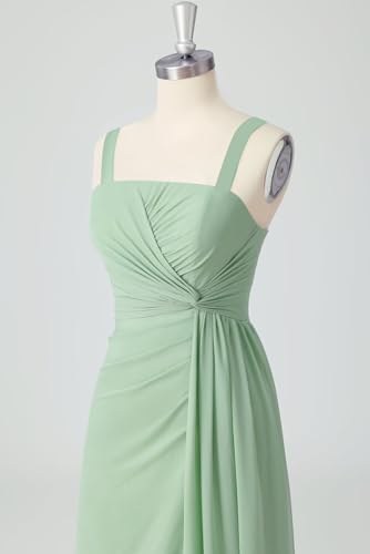 Spaghetti Straps Bridesmaid Dresses with Slit Ruched Long Formal Wedding Guest Dress3