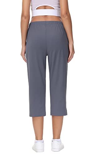 Cozziplus Crop Pant For Women With Pockets-Women Quick Dry Drawstring Yoga Capri Sweatpant-Women Cropped Ankle Sweat Summer Pant (Grey, L) #TOP2