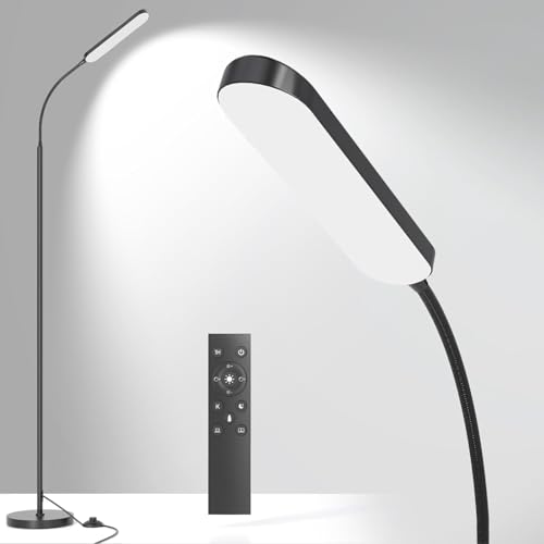 Floor Lamp, Bright 18W LED Standing Lamps for Living Room, Remote Stepless Adjustable Color and Brightness Dimmable with ON/Off Switch, Gooseneck Reading Lights for Bedroom Office, 1300LM Black