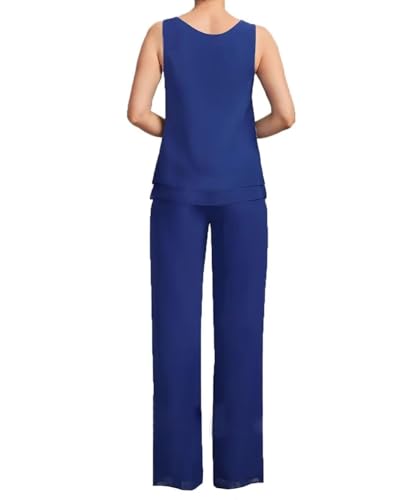 3 Piece Solid Color Lace Beading Ruffles Scoop Neck Mother of the Bride Pant Suits With Loose Coat for Women 5