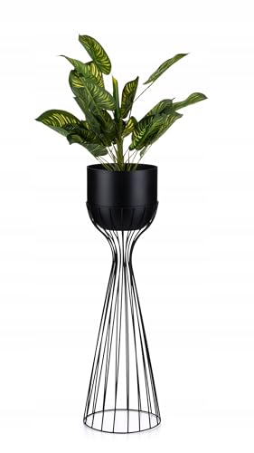 HowHomely Moderne Blumenständer Metall 68 cm Hoch mit Schwarz Blumentopf Rund 18 cm Ø auf Robuste Ständer - Pflanzenständer zur Dekoration Innenräumen