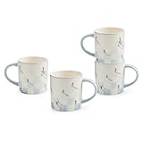 MACKENZIE-CHILDS Gray Malin Set of 4 Stoneware Mugs, Cute Tea and Coffee Mugs, 11 Ounces, Ski Holiday