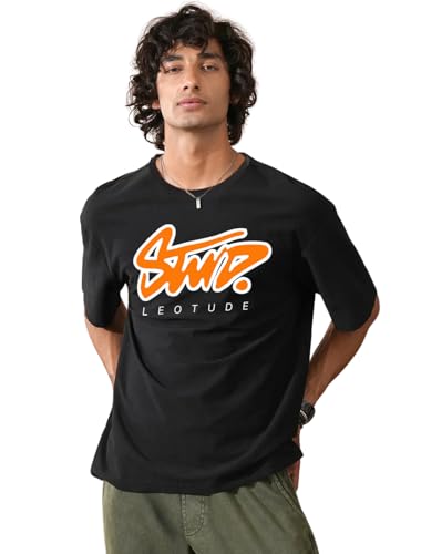 Image of LEOTUDE Men's Cottonblend Oversized Half Sleeve Round Neck Regular Fit T-shirt