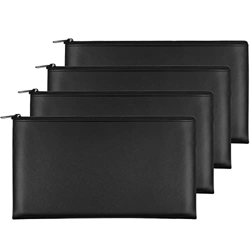Image of 4Pack Money Bag 11 X 6 inch, Safe Durable Money Bags With Zipper For Cash Waterproof, Coin Money Pouch PU Leather Bank Bag, Bank Bags With Zipper for Checks Makeup Bills Receipts Tool Storage Bag (Black)
