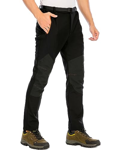 Foto von BenBoy Herren Wanderhose Wasserdicht Skihose Softshellhose Winddicht Outdoorhose Winter Warm Gefüttert Trekkinghose Snowboardhose KZ3028M-Black-L