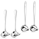 4 cucchiai per salse, in acciaio inox, argentato, con occhiello per appenderlo, cucchiaio per salsa con beccuccio, lavabile in lavastoviglie, per salse da zuppa, salse