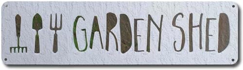 Cartello di avvertimento per capanno da giardino, cartello da giardino, decorazione da parete per fattoria, cortile, porta d'ingresso, per interni ed esterni, cartello stradale rustico, 40 x 10 cm