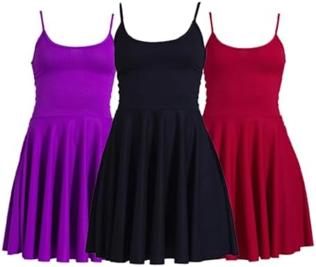 Kit 3 Vestidos Godê Midi Plissado Feminino, Alças Finas, Cores Pr...