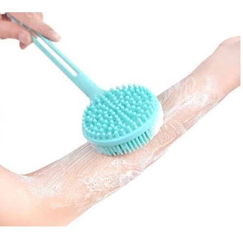 Uzun Saplı Vücut Masaj Fırçası, Çift Taraflı Silikon Sırt Kese Banyo Duş Masaj Yumuşak Fırça