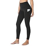HLTPRO Leggings with Pockets for Women - Capri Yoga Pants High Waist Tummy Control for Workout, Running Black