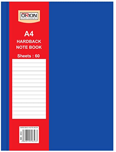 Orion Stationery A4 Size Hardback Notebook/Journal Ruled with Margin 60gsm, Case Bound, Hard Backed Covers (60 Sheets) Pack of 2