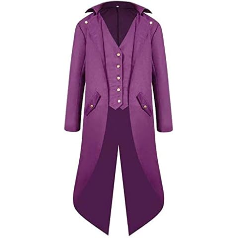 Hurykte Unisex Vintage Gothic Long Tailcoat Jacket Victorian Steampunk Jacket for Women Men Medieval Vampire Pirate Halloween Costume Purple Cover