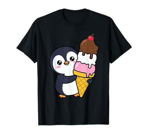 Cute Penguin Hugging Ice Cream Cone Kawaii Cartoon Sweet Art T-Shirt