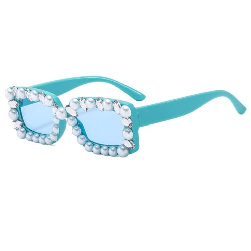 Lunettes de soleil rétro en perles épaisses et strass chic pour femme