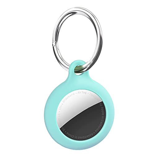 TICARVE Funda de silicona para remolque AirTag con soporte para AirTag resistente a los arañazos, funda protectora con llavero para Apple AirTags 2021 (verde menta) Cover