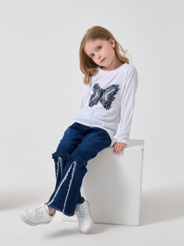 Image of Toddler Girl Clothes Long Sleeve Cartoon & Letter Graphic Top + Fruit Stationery Print Flared Leg Pants