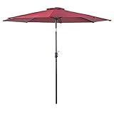 FARLAND 9 Ft Outdoor Table Aluminum Patio Umbrella Market Umbrella with Push Button Tilt and Crank,Garden Large Umbrella,Ribs (Red)
