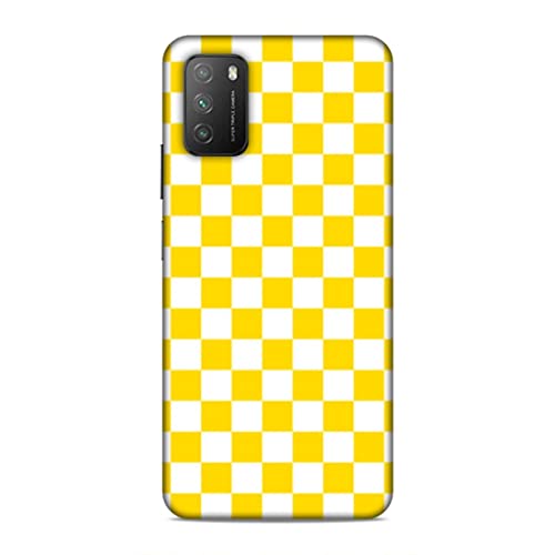 Image of Printed Mobile Back Hard Case Cover for Xiaomi Poco M3 | Check Print, Small Boxes, Yellow & White-2204