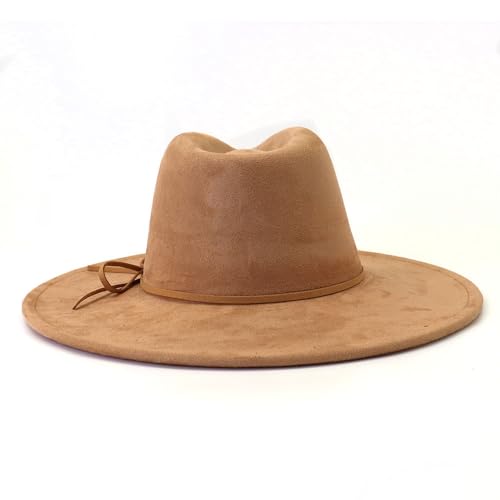 Image of Fedora Hats for Women Man with Big Wide Brim Classic Suede Panama Hat Western Outdoor hat