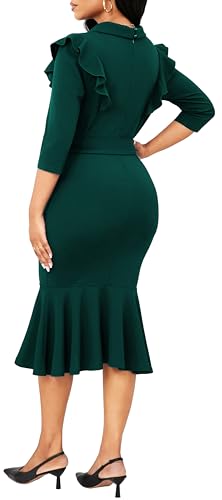 Image of SxClub Elegant Dress for Women Sexy 3 /4 Sleeve Business Knee Length Dresses Fishtail Zipper Belt
