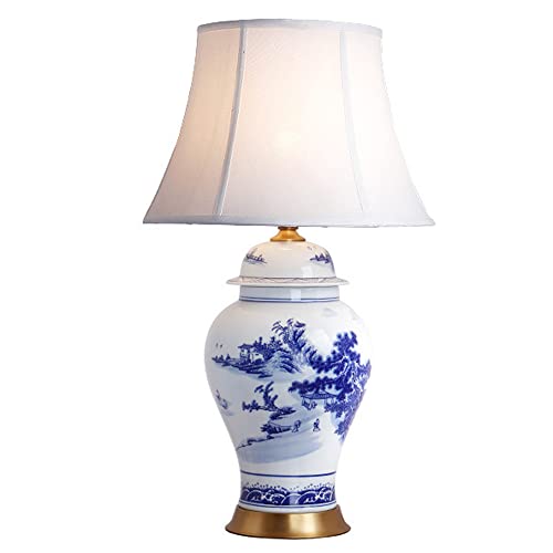 YINDAITY Tischlampen Blaue und weiße Porzellan-Tischlampe im chinesischen Stil, alles Kupfer, Schlafzimmer-Nachttischlampe, handbemalte, glasierte Keramik-Tischlampe, Schreibtisch, Nachttisch, Tischla Cover