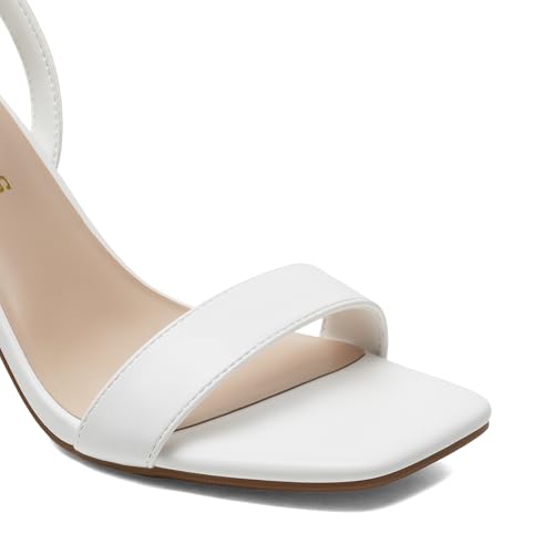 DREAM PAIRS DREAM PAIRS Women's Chunky Heels Square Open Toe Ankle Buckle Strappy Block Heeled Sandals for Party Wedding Daily,Size 7.5,White-Pu,DWUMHS2518