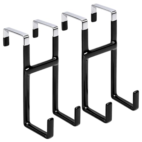 Dntorx Over Door Hook, 2 Pack Over Door Hanger with Dual Hook Heavy Duty Metal Hanger with Non Slip Rubber Over The Door Organizer Hanger for Hanging Clothes Towels Hats Bags（Black ）