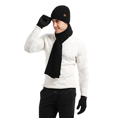 Insun Conjunto de cachecol e luvas de malha 3 em 1 masculino para inverno com forro de lã e gorro pa