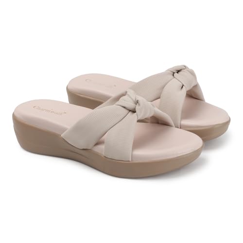 Image of Women's Wedge Slip-On Sandals with Knot Strap | Comfortable Casual Platform Slippers for Girls & Women