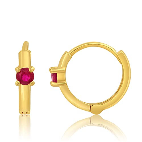 Natural Red Ruby Small 11Mm Huggie Hoop Earrings For Women In 14K Yellow Gold With Hidden Clip Closure July Birthstone By Max + Stone #TOP25