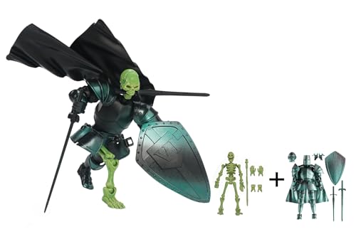 LUMRRSK Skeleton Knight Model Kit, Medieval Fantasy Action Figure with Interchangeable Armor, Sword and Shield, Poseable DIY Assembly Figure for Adults (Green)