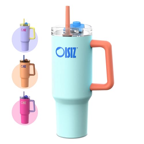 OISIZ 40 oz Tumbler with Handle and Straw Lid Stainless Steel Water Bottle Reusable Insulated Vacuum Cup Travel Coffee Mug Cupholder Friendly,Sip or Swig Lid,Leak Proof,BPA Free,Keep Cold for 32 Hours