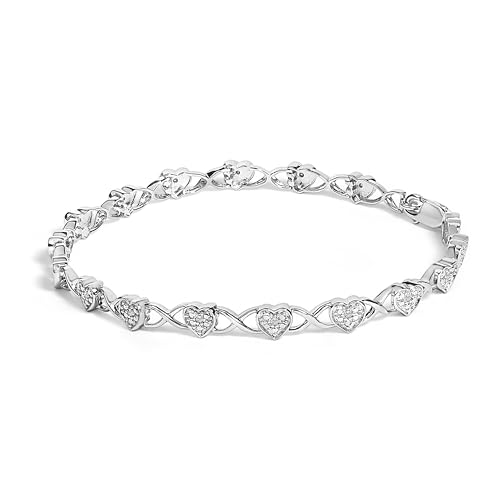 .925 Sterling Silver Diamond Accent Heart Link Bracelet (I-J Color, I3 Clarity) - 7.25
