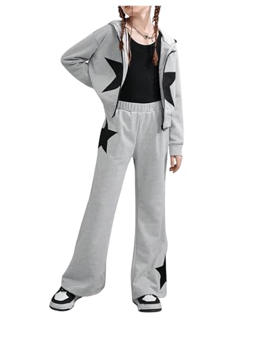 WDIRARA Girl's 2 Pieces Outfits Star Print Long Sleeve Sweatsuit Zip Up Hooded Sweatshirt and Sweatpants Sets
