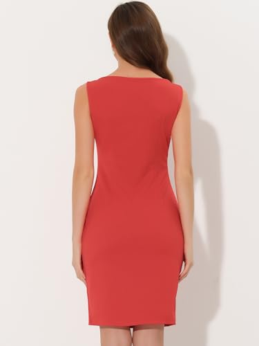 Image of Allegra K Sheath Dress for Women's Business Teacher Sleeveless Boat Neck Dressy Casual Office Dresses