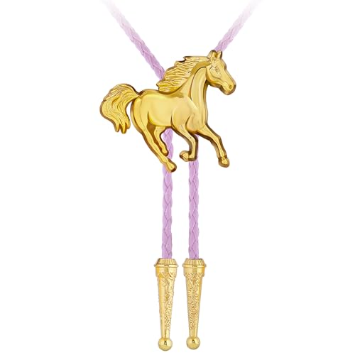 Image of GelConnie Bolo Ties for Men Women Western Cowboy Tie Mens Western Necklace Leather Necktie Gold Bolero Tie Cowboy Necklace