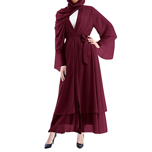 IWEMEK Women Chiffon Muslim Dress Middle East Arabian Robe Islamic Open Front Abaya Long Sleeve Flowy Maxi Cardigan Dress - Image 3