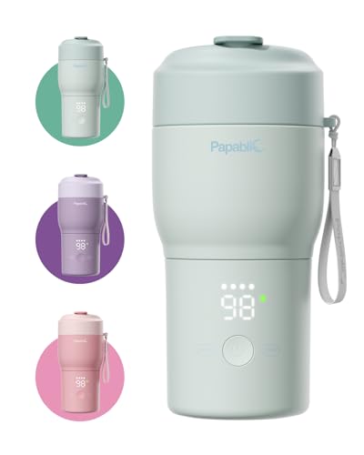 Papablic Pro Portable Bottle Warmer for Travel – 2.5 Min Fast Heating, Built-in Sterilizer, 5 Temp Settings, Baby Milk & Formula Warmer On the Go, Long Battery, Smart Keep Warm, Mint Green