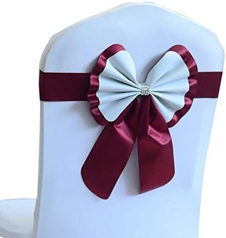 Kokardy na krzesła weselne,Eleganckie szarfy, 10 sztuk Piękny Elastyczny Pasek Muszka Krzesło Pasek Na Wesele Urodziny Hotel Bankiet Dekoracja Imprezy(Burgundy)
