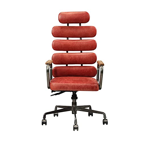 Acme Calan Executive Office Chair - - Vintage Red Top Grain Leather #TOP1