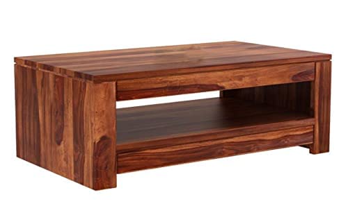 Image of Solid Sheesham Wood Wooden Centre Table Coffee Table Center Table Teapoy for Living Room Wooden Home Furniture | Teak Finish