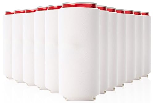 Image of Slim Can Cooler Sleeve 12 Pack - Blank Neoprene Insulated Can Coolers for 12 oz Skinny Beer & Soda Cans - Sublimation Ready Drink Sleeves for Heat Press, Custom Printing & Party Favors (White)