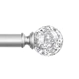 TVWOO Silver Decorative Crystal Curtain Rods:18-60 Inch Heavy Duty Adjustable Window Curtains Rods for Bedroom Living Room,Nickel Modern Girly Acrylic Drapery Rods Set with Sheer Bling Foil Finials