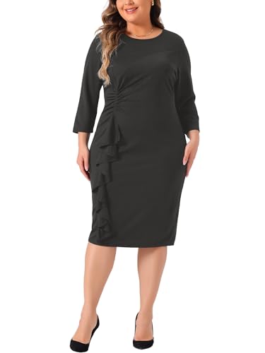 Agnes Orinda Women's Plus Size Business Dresses Vintage Church Ruffle Dress Office Wear to Work Dresses2