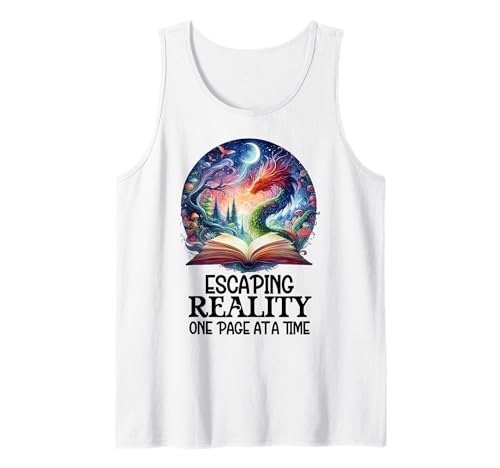 Book Dragon Reading Escaping Reality One Page Bookish Dragon Camiseta sin Mangas