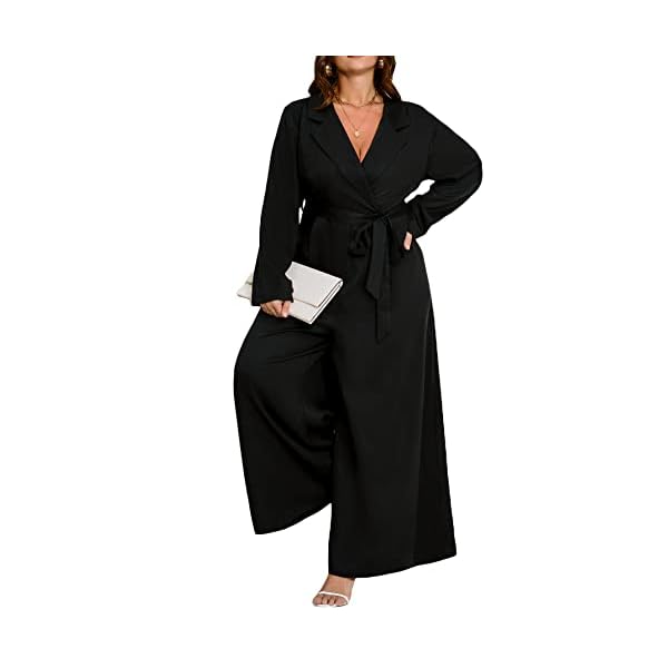 WDIRARA-Womens-Button-Front-Long-Sleeve-Belted-Collar-Jumpsuit-Pants-with-Pocket WDIRARA Women's Button Front Long Sleeve Belted Collar Jumpsuit Pants with Pocket Plus Black 2XL